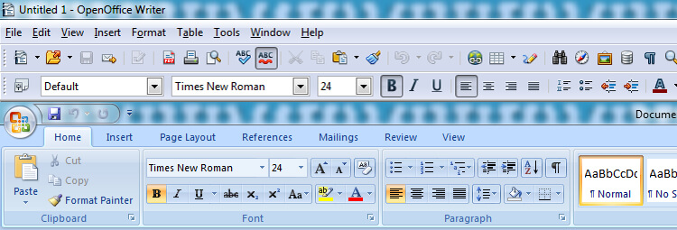 Open Office and Microsoft Office Word Processor Interface