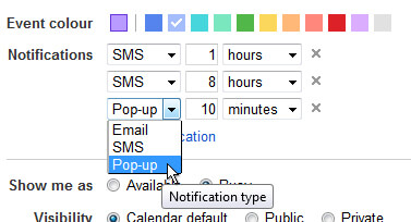 Google Calendar SMS Notification Types