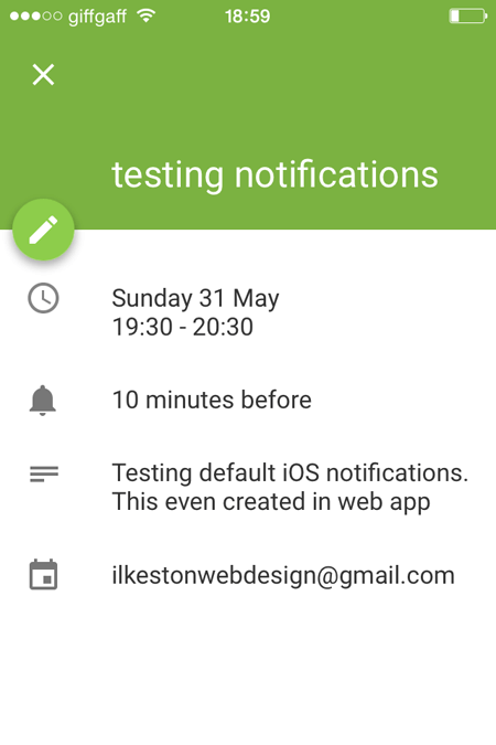 Google Calendar App Notification Test