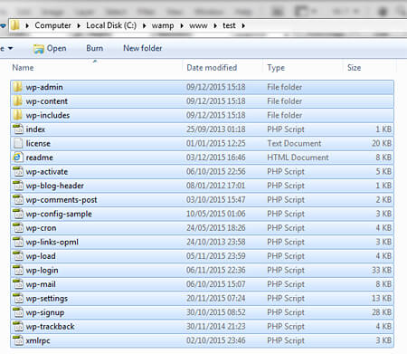 WAMP WordPress directory in www folder