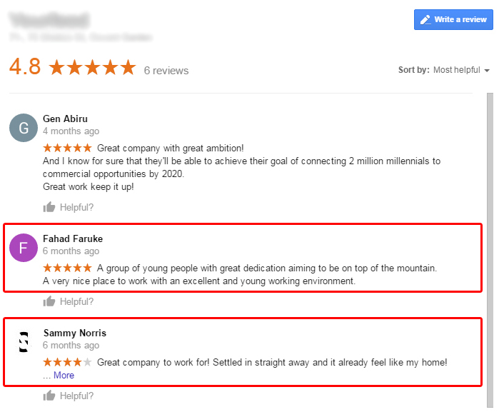 Google review by company employees
