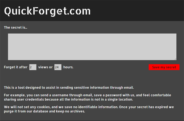 Password quick forget service
