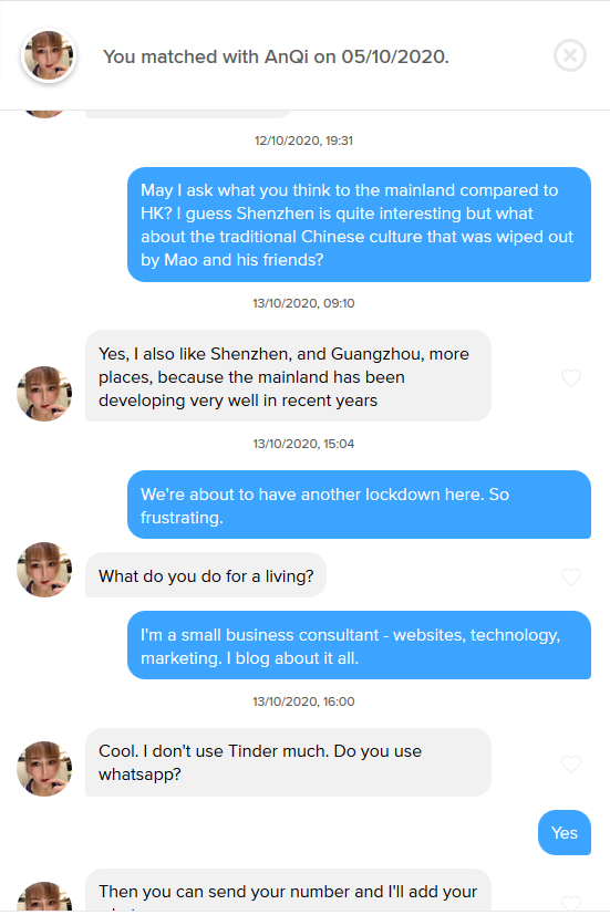 Tinder scam conversation