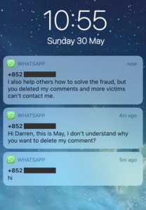 Screenshot of WhatsApp message previews on an iPhone