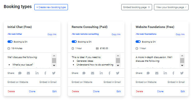 TidyCal multiple booking calendars