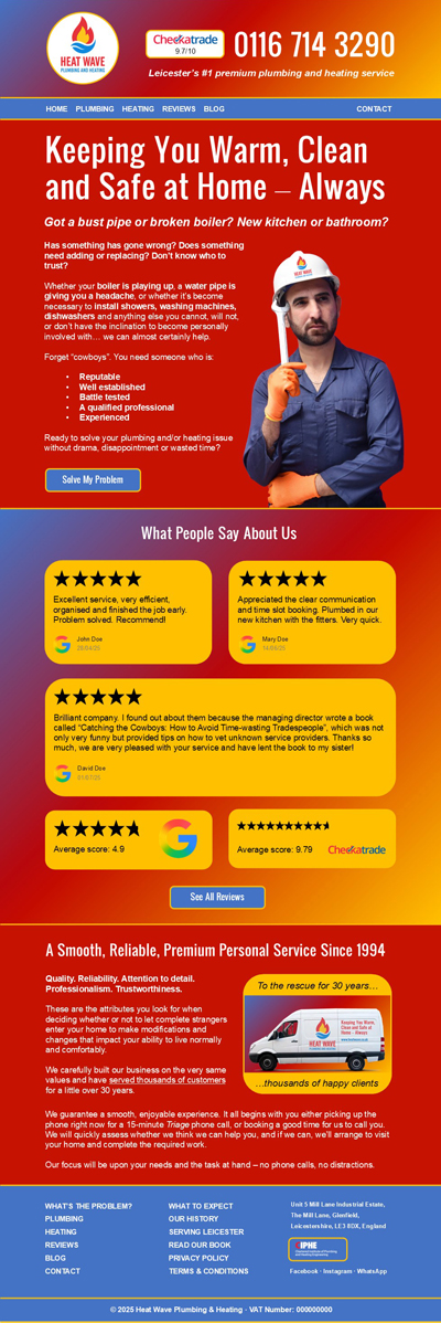 Screenshot of a business website landing page mockup