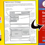 Diagram showing a website landing page wireframe transformed to a full mockup